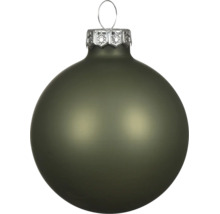 Matte grüne Weihnachtskugel aus Glas mit silberner Aufhängung.
