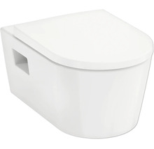 WC suspendu en céramique blanche avec abattant.
