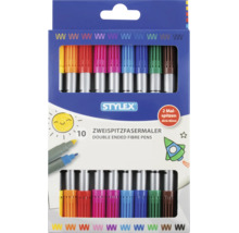 Stylex Zweispitzfasermaler Set mat 10 doppelseitege Filzstëfter, jidderee mat enger décker an enger dënner Spëtzt.