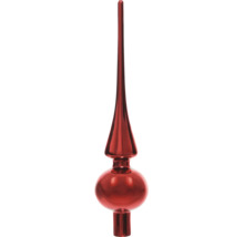 Cime de sapin de Noël rouge en verre, brillante, avec une pointe longue.