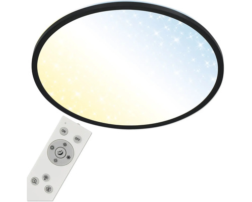 LED Panel dimmbar 45W 6000 lm CCT 2700- 6500 K Ø 58 cm Slim schwarz Backlight, Sternencover Memoryfunktion Nachtlicht inkl Fernbedienung