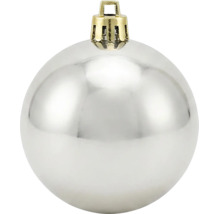 Boule de Noël argentée brillante avec attache dorée.