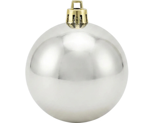Boule de Noël argentée brillante avec attache dorée.