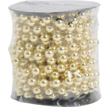 Guirlande de perles sur bobine, perles en plastique dorées pour décorations festives.