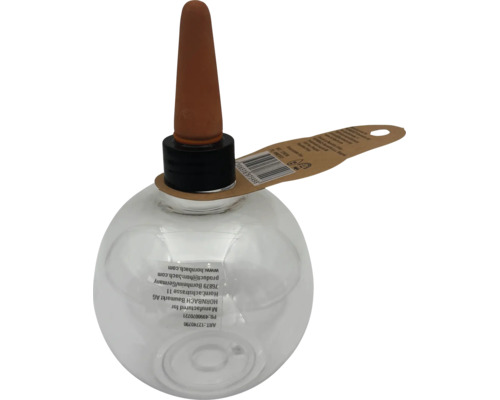 Bewässerungskugel aus Glas mit Terrakotta-Kegel für Zimmerpflanzen.
