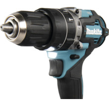 Perceuse-visseuse à percussion sans fil Makita avec bague de réglage de couple, mandrin à serrage rapide et lampe de travail. Makita Logo.