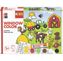 Marabu Kids Window Color Set mit Bauernhof Motiv zum Malen auf Glas und Fenstern für Kinder ab drei Jahren inklusive ablösbarer Fensterfarbe.