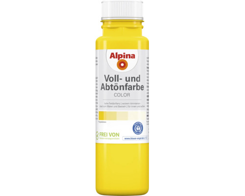 Alpina Voll- und Abtönfarbe in Gelb, ideal zum Malen und Basteln für innen und außen, Blauer Engel zertifiziert und frei von Konservierungsmitteln.
