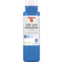Alpina Voll- und Abtönfarbe Color, Alpina Logo, Blauer Engel Umweltsiegel, frei von Konservierungsmitteln, für innen und außen.