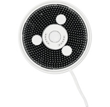 Spot LED encastrable rond avec surface perforée, trois points lumineux intégrés et boîtier blanc avec câble de raccordement.