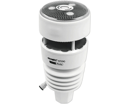 Capteur extérieur blanc 7 en 1 Ecowitt WS90 pour station météo avec panneau solaire et anémomètre à ultrasons.