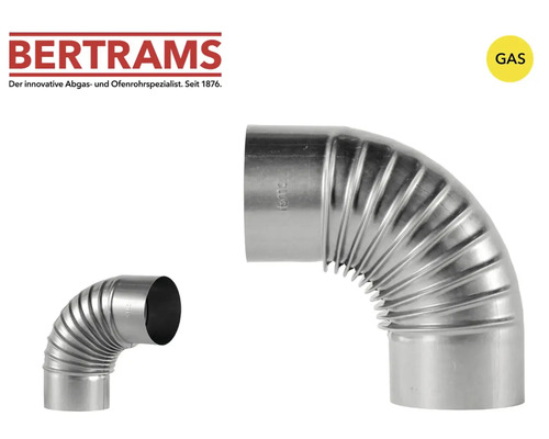 Logo Bertrams, coude à 90 degrés en aluminium pour tuyaux d'évacuation de gaz, modèle nervuré.