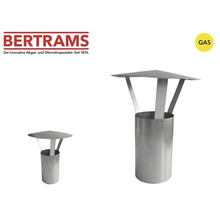 Bertrams Logo. Chapeau de cheminée pour appareils à gaz en métal avec base cylindrique et toit de protection. Convient pour le gaz.