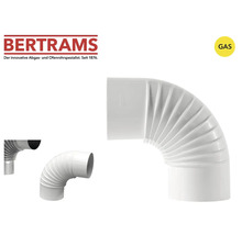 Logo Bertrams. Coude de tuyau de poêle pour le gaz, 90 degrés, design nervuré. Convient aux applications gaz.