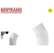 Coude de conduit de fumée Bertrams pour gaz, blanc. Bertrams Logo.