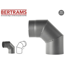 Logo Bertrams, coude de tuyau de poêle 90 degrés, gris fonte.