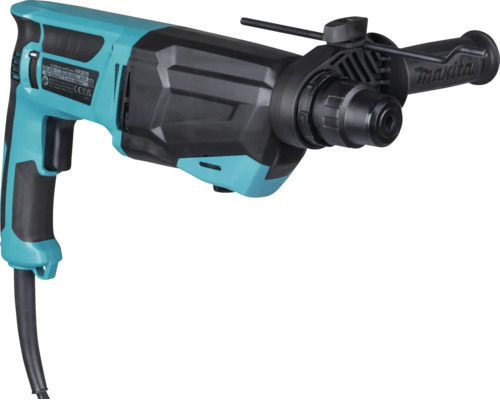 Perforateur Makita avec poignée supplémentaire et butée de profondeur. Makita Logo.