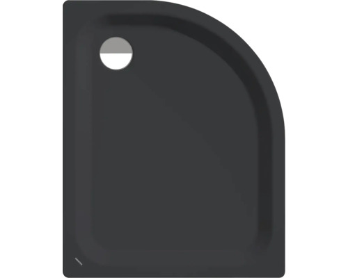 Receveur de douche quart de cercle Kaldewei en acier émaillé noir mat avec trou d'évacuation latéral.