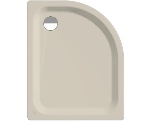 Receveur de douche en quart de cercle de couleur sable avec trou d'évacuation dans l'angle.
