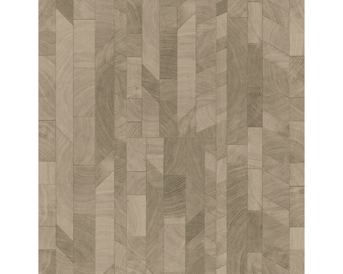 Papier peint avec motif géométrique en bois, aspect bois avec veinage visible et différentes formes de planches.