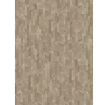 Papier peint aspect bois avec motif géométrique de bandes verticales et d'éléments angulaires.