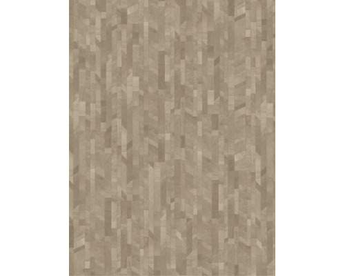 Papier peint aspect bois avec motif géométrique de bandes verticales et d'éléments angulaires.