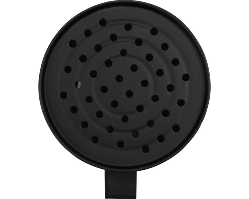 Couvercle métallique rond perforé noir pour cheminée d'allumage.