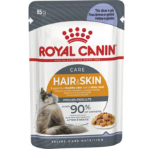 Royal Canin Care Hair und Skin Katzenfutter, feine Stückchen in Gelee, 85 Gramm Portionsbeutel.