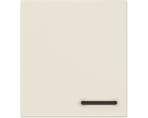 Küchenfront in Creme mit einem horizontalen schwarzen Griff.