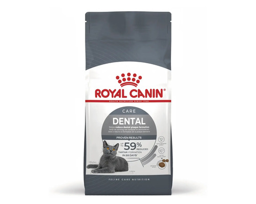 Croquettes Royal Canin Dental Care pour chats, aide à réduire la formation de plaque dentaire et de tartre, Logo Royal Canin.