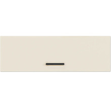 Beige Schubladenfront mat schwaarzem horizontalem Grëff.