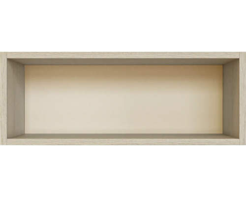 Étagère murale rectangulaire en aspect bois, compartiment ouvert.