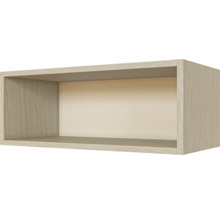 Étagère murale rectangulaire aspect bois, design ouvert.