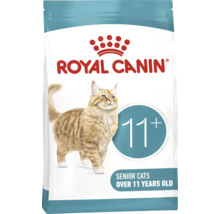 Logo Royal Canin, nourriture pour chats seniors de plus de onze ans avec l'illustration d'un chat.