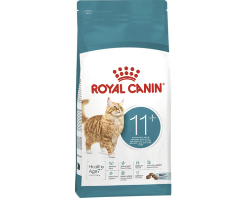 Nourriture Royal Canin pour chats seniors dès 11 plus ans, soutient les reins, le pelage, la mobilité et la digestion.