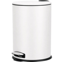 Poubelle à pédale ronde blanche en métal avec couvercle et pédale.