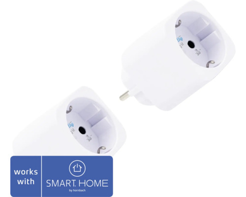 Zwei weiße Smart-Zwischenstecker, kompatibel mit SMART HOME by hornbach.
