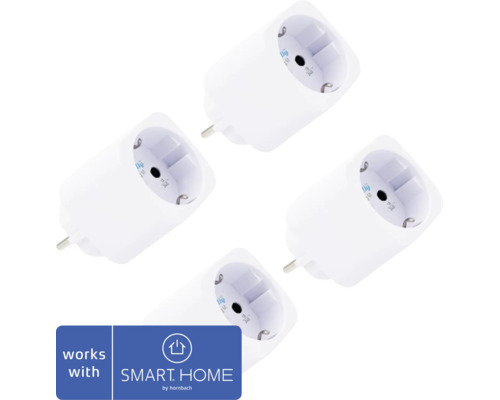 Set aus vier weißen Shelly WLAN-Steckdosen, kompatibel mit SMART HOME by hornbach.
