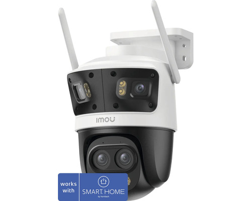 Caméra de surveillance Imou pour extérieur avec double objectif et deux antennes. Compatible SMART HOME by hornbach. Imou Logo.