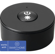 Bouton intelligent rond noir avec symbole marche-arrêt, compatible avec SMART HOME by hornbach.