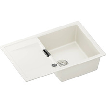 Évier simple bac avec égouttoir en granit composite, blanc crème.