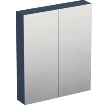 Armoire de toilette à deux portes pour salle de bain avec côtés bleu foncé et façade en miroir.