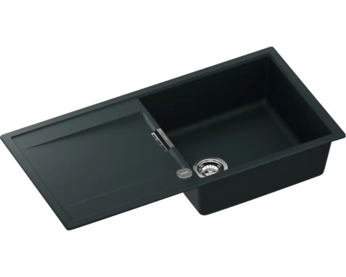 Évier encastrable rectangulaire avec un bac et un égouttoir, en matériau composite, anthracite.