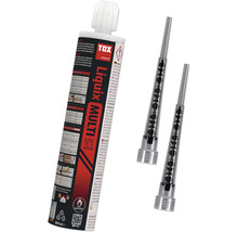Mortier d injection TOX Liquix Multi V1 Vinylester 300 millilitres avec deux buses de mélange. Résistant au feu. TOX Logo.