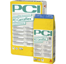 Mortier en couche mince déformable PCI Carraflex® pour sols en matériaux naturels blanc C2FTE-S1 25 kg