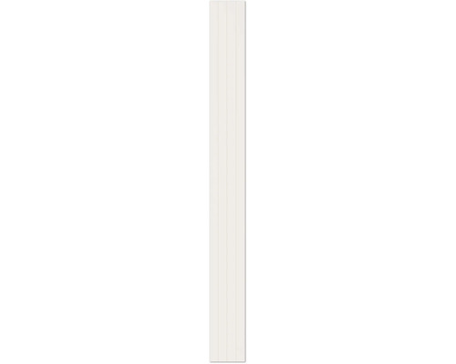 Carreau rectangulaire allongé en blanc crème avec quatre lamelles ou planches verticales.