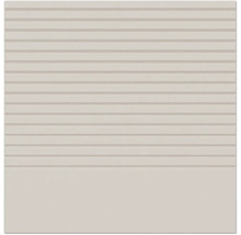 Carreau de marche beige carré en céramique avec rainures horizontales et zone inférieure lisse.