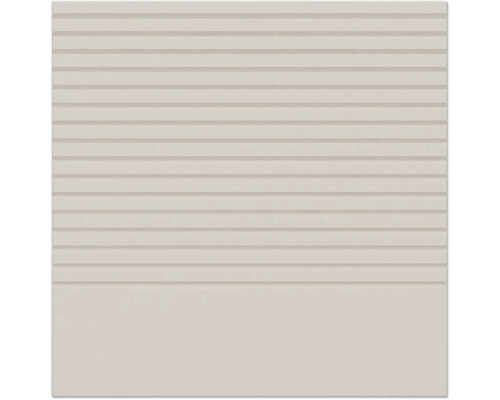 Carreau de marche beige carré en céramique avec rainures horizontales et zone inférieure lisse.