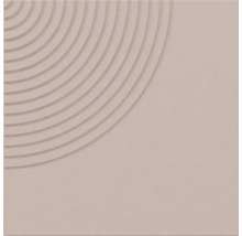 Carreau de mur carré avec motif en relief de quarts de cercle concentriques dans le coin, beige, surface mate.