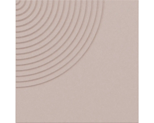 Carreau de mur carré avec motif en relief de quarts de cercle concentriques dans le coin, beige, surface mate.